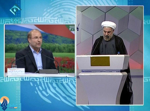 دانلود کلیپ بحث روحانی و قالیباف در میان مناظره