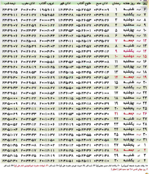 اوقات شرعی مراوه تپه در ماه رمضان 96